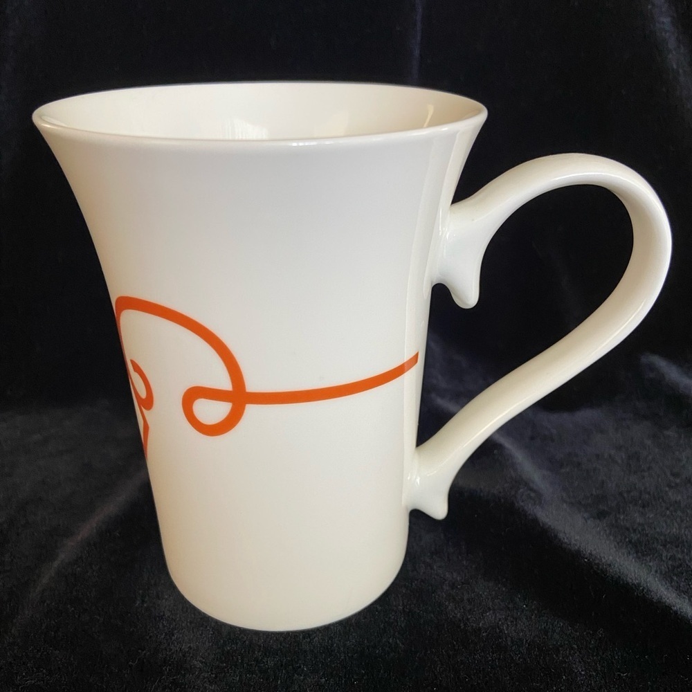 💜 STARBUCKS 2015 Coffee Tea TAZO Cup Mug Orange Diamond Scroll Ceramic 11oz EUC